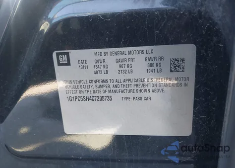 2012 Chevrolet Cruze Ls из США, поврежденный, VIN 1G1PC5SH4C7205735